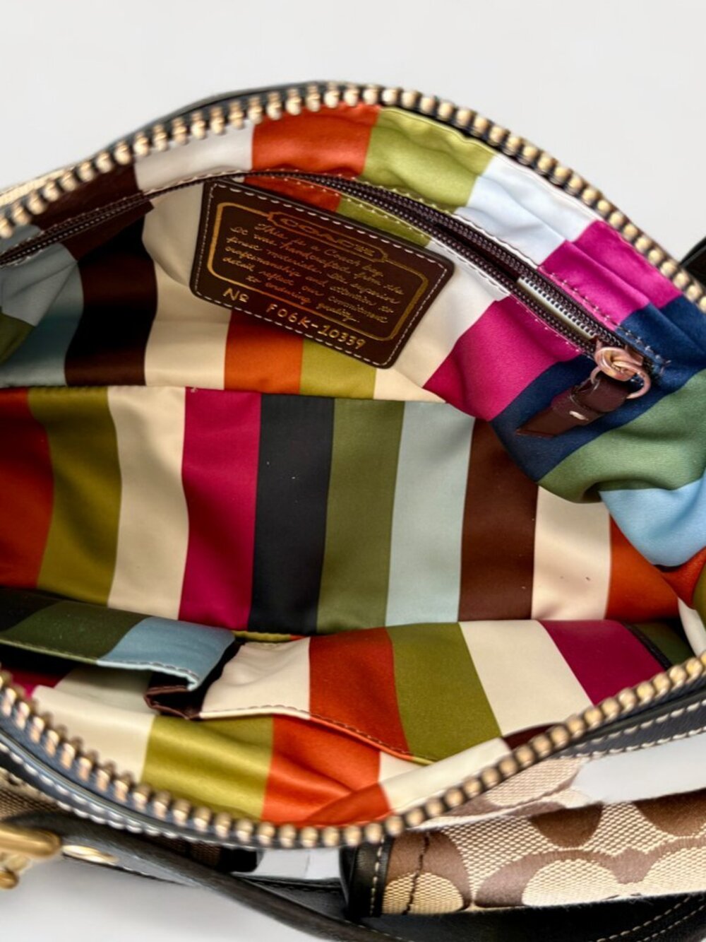 Coach Legacy Tan Signature Black Leather Trim Double Turnlock Satchel Bag 10339 - Picture 16 of 16